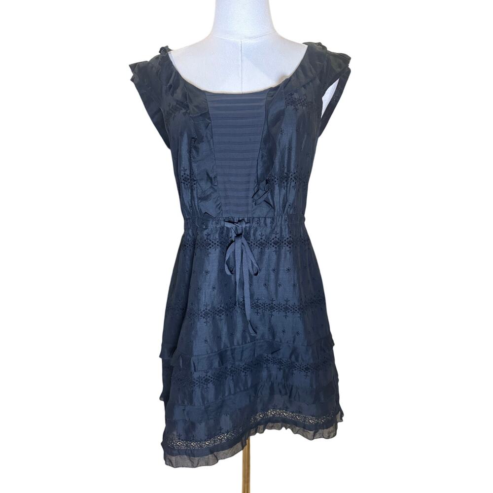 J.Crew Franny Black Eyelet Mini Dress Size 2 100% cotton